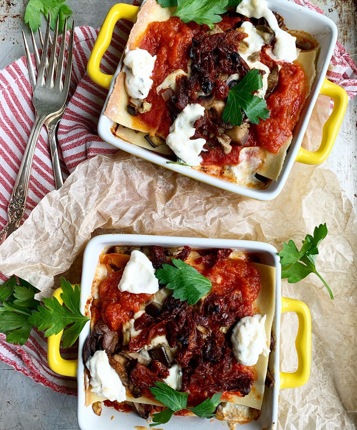 3 Cheese Roasted Eggplant and SunDried Tomato Lasagna White Sparrow