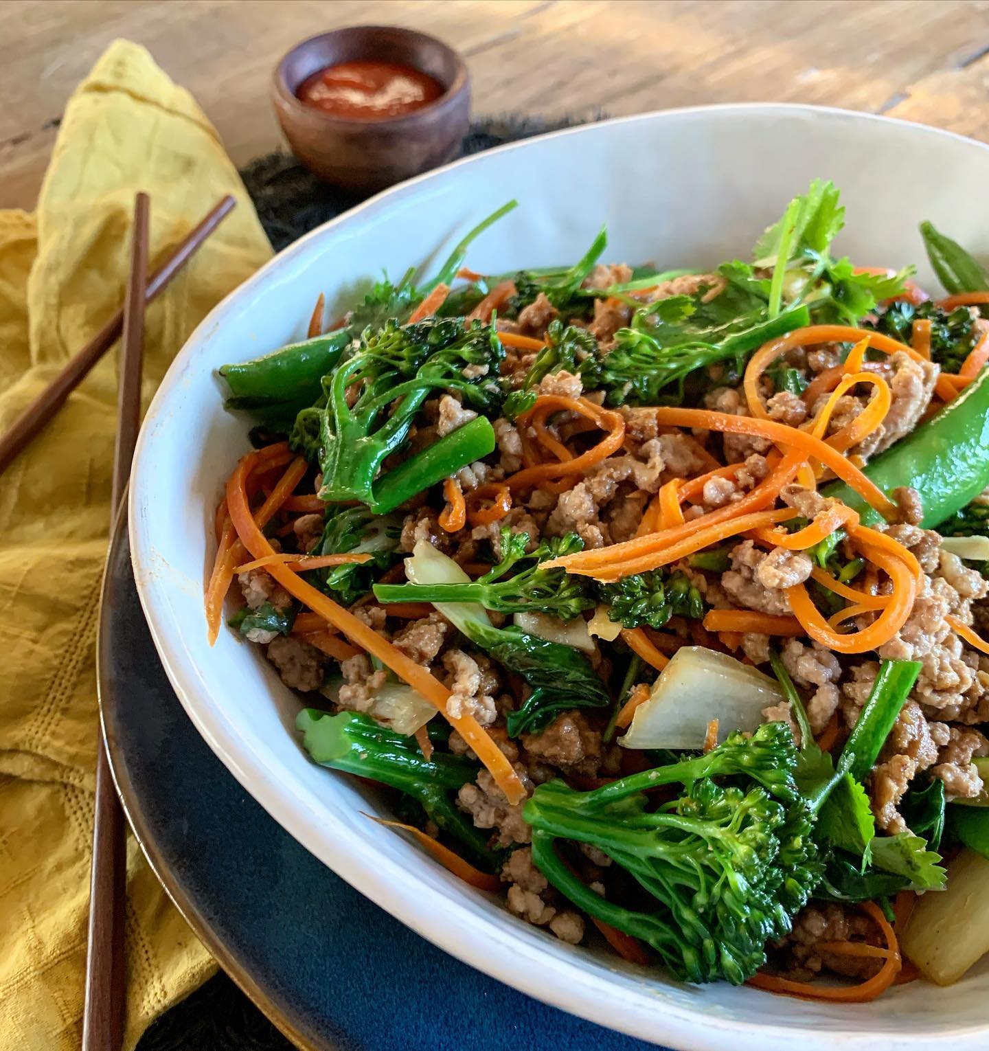 Ground Pork Hoisin Stir Fry with Bok Choy & Broccolini White Sparrow