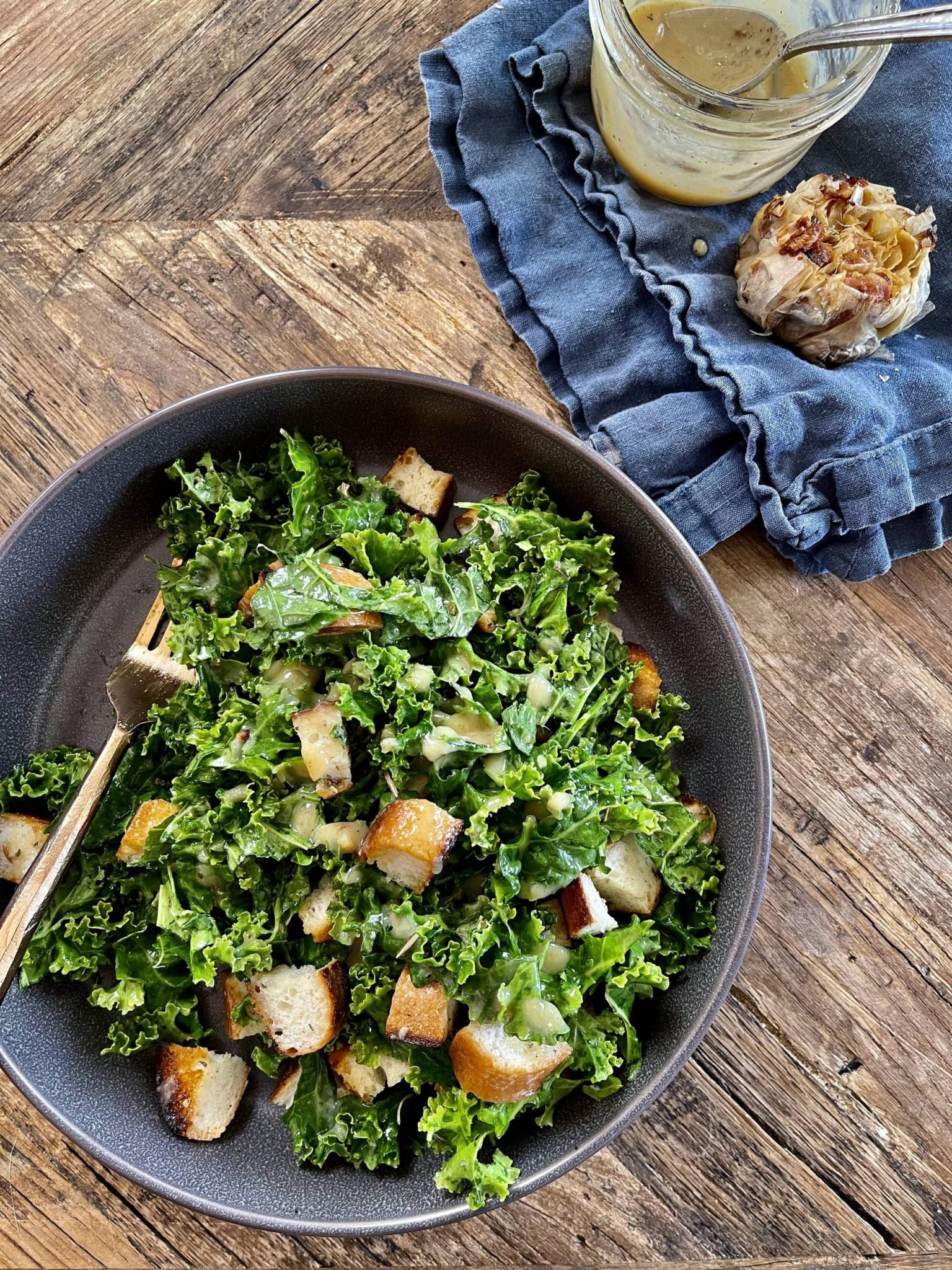Tahini + Roasted Garlic Kale Caesar Salad White Sparrow Food Company